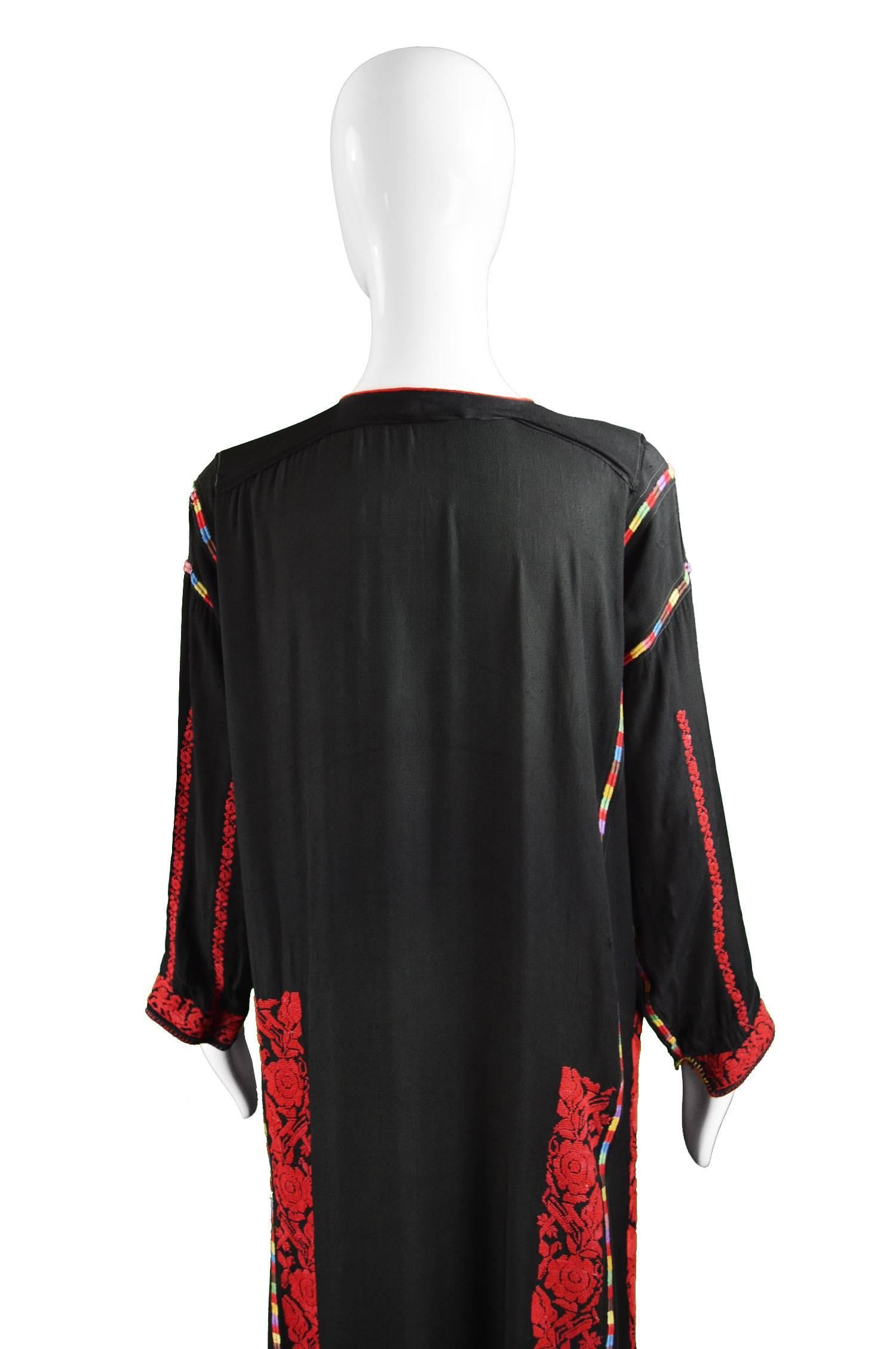 Hand Embroidered Black Vintage Bedouin Palestinian Tribal Dress, c.1930s 2