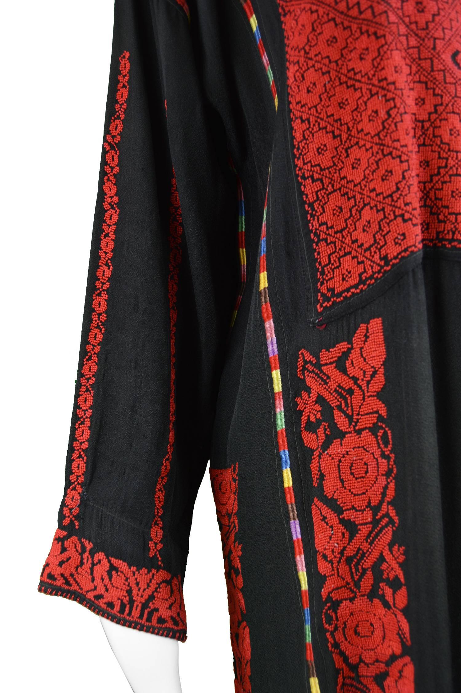 Hand Embroidered Black Vintage Bedouin Palestinian Tribal Dress, c.1930s 1