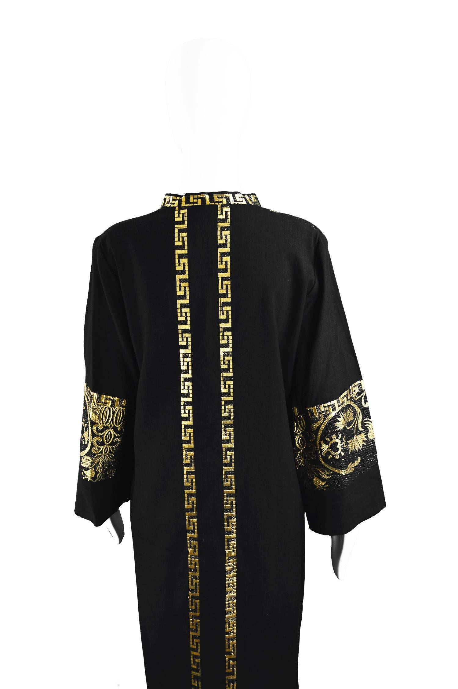 Vintage 1970s Black & Gold Lamé Embroidered Caftan Maxi Dress 4