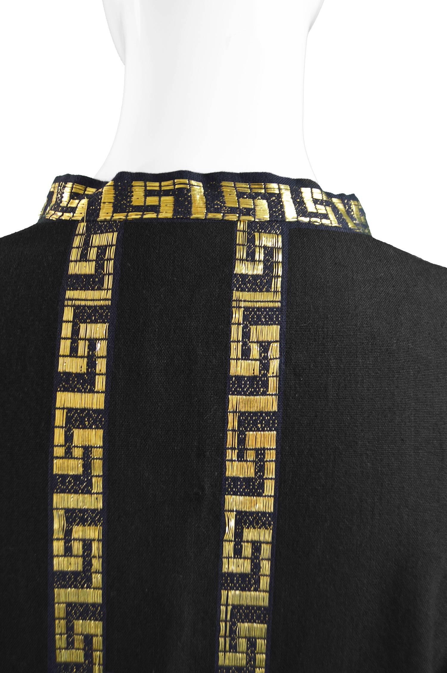 Vintage 1970s Black & Gold Lamé Embroidered Caftan Maxi Dress 5