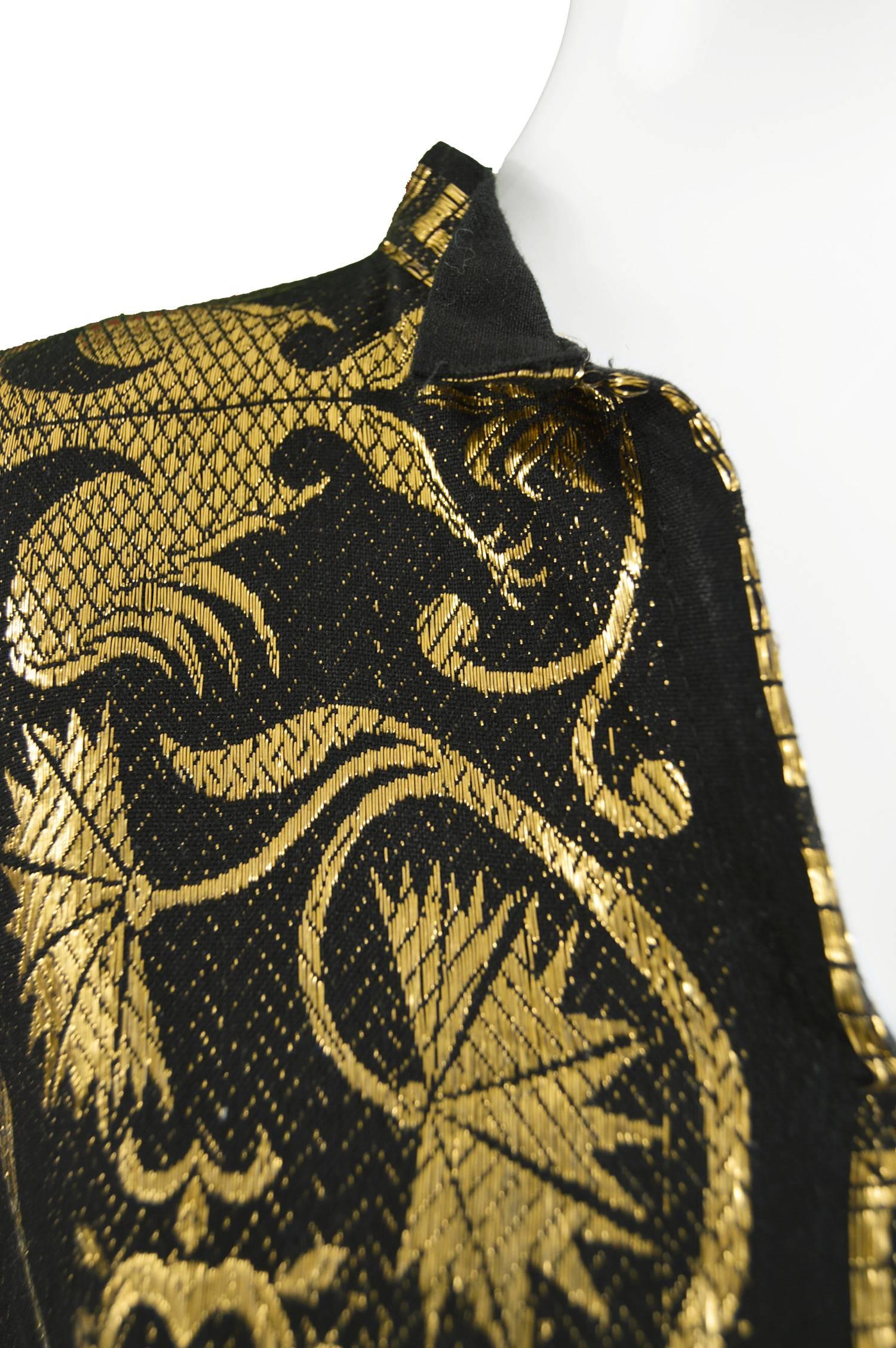 Women's Vintage 1970s Black & Gold Lamé Embroidered Caftan Maxi Dress