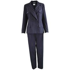 Chanel Womens Retro Menswear Inspired Pinstripe Pant Suit, S/S 1997