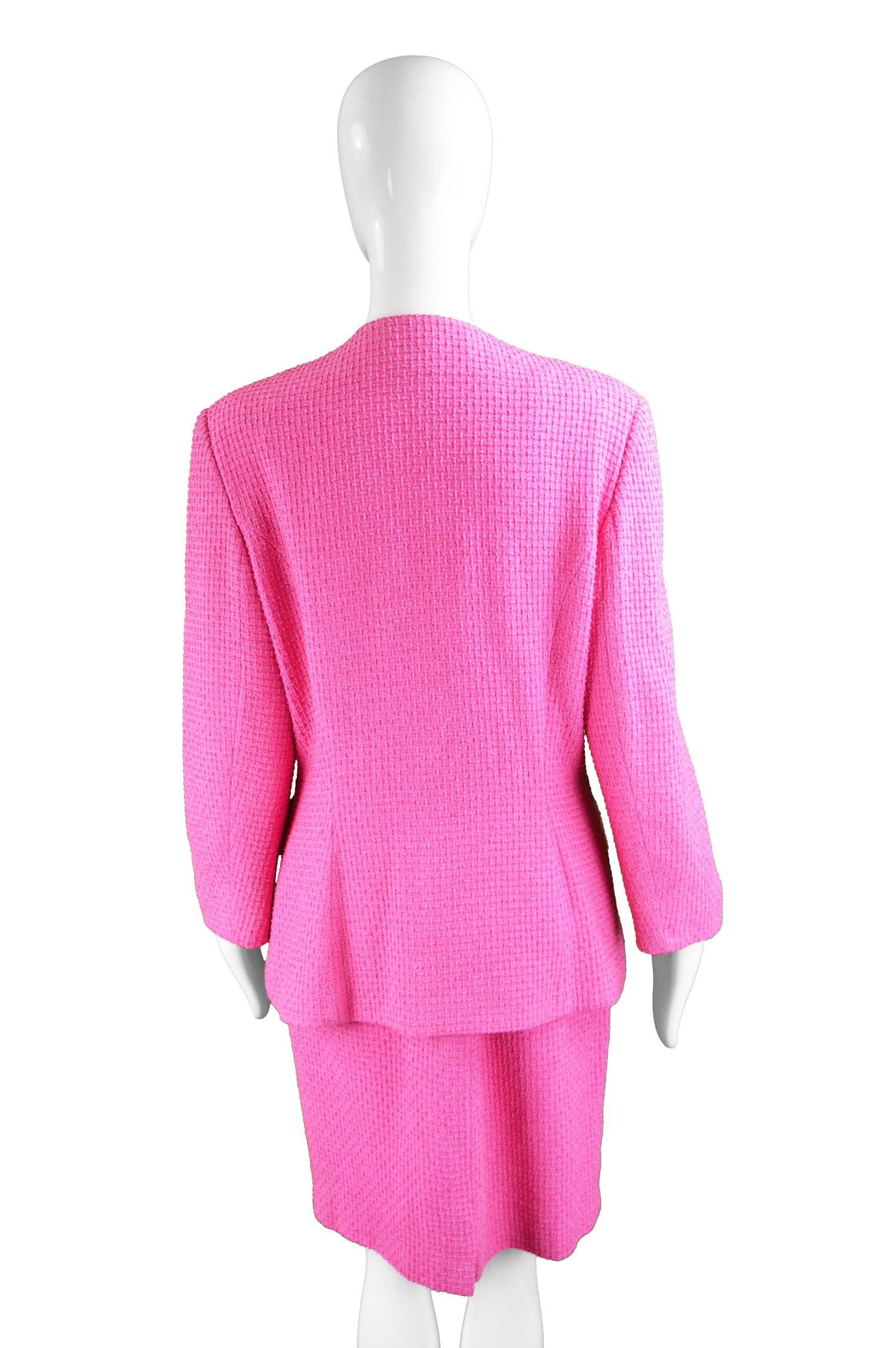 Tomasz Starzewski Pink Cotton Bouclé Skirt Suit with Love Heart Buttons, 1980s 3