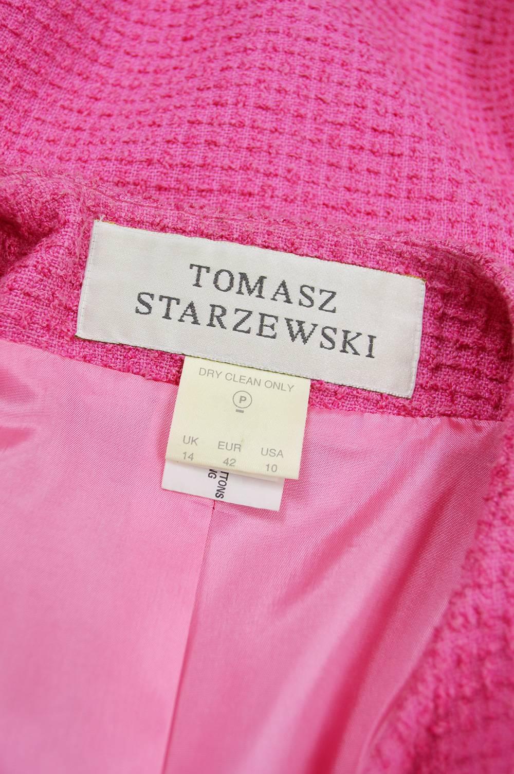 Tomasz Starzewski Pink Cotton Bouclé Skirt Suit with Love Heart Buttons, 1980s 5