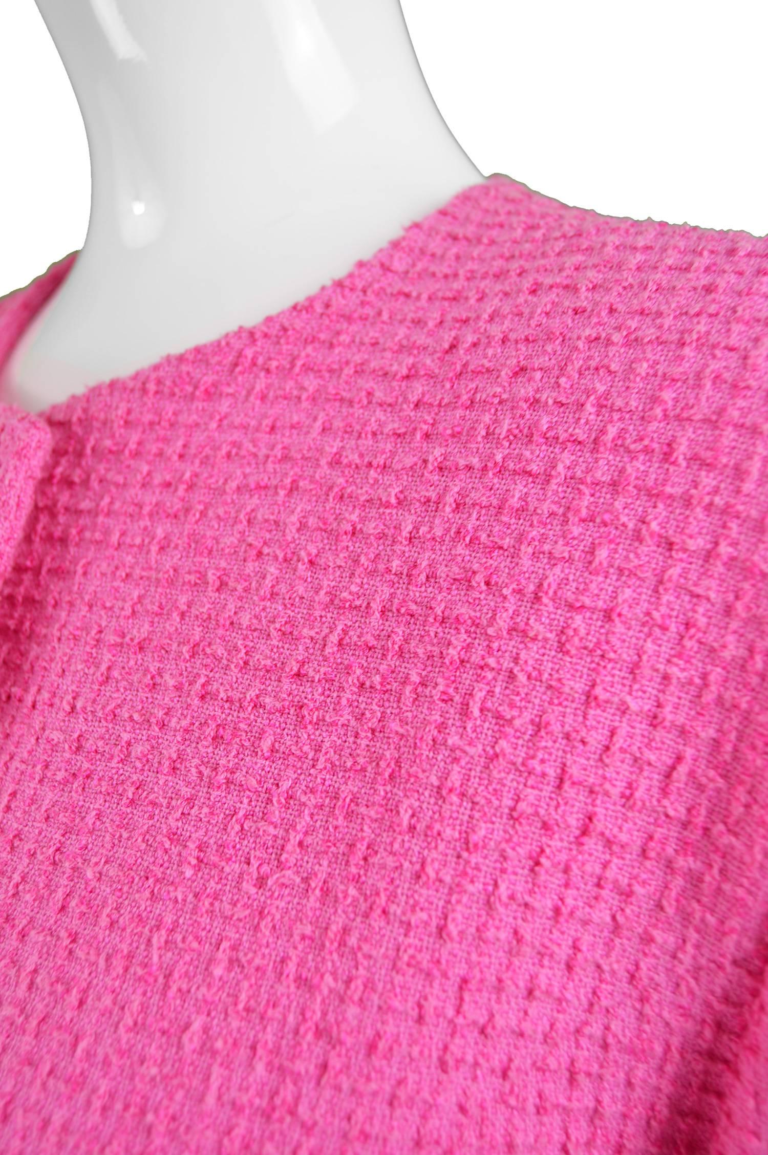 Tomasz Starzewski Pink Cotton Bouclé Skirt Suit with Love Heart Buttons, 1980s 2