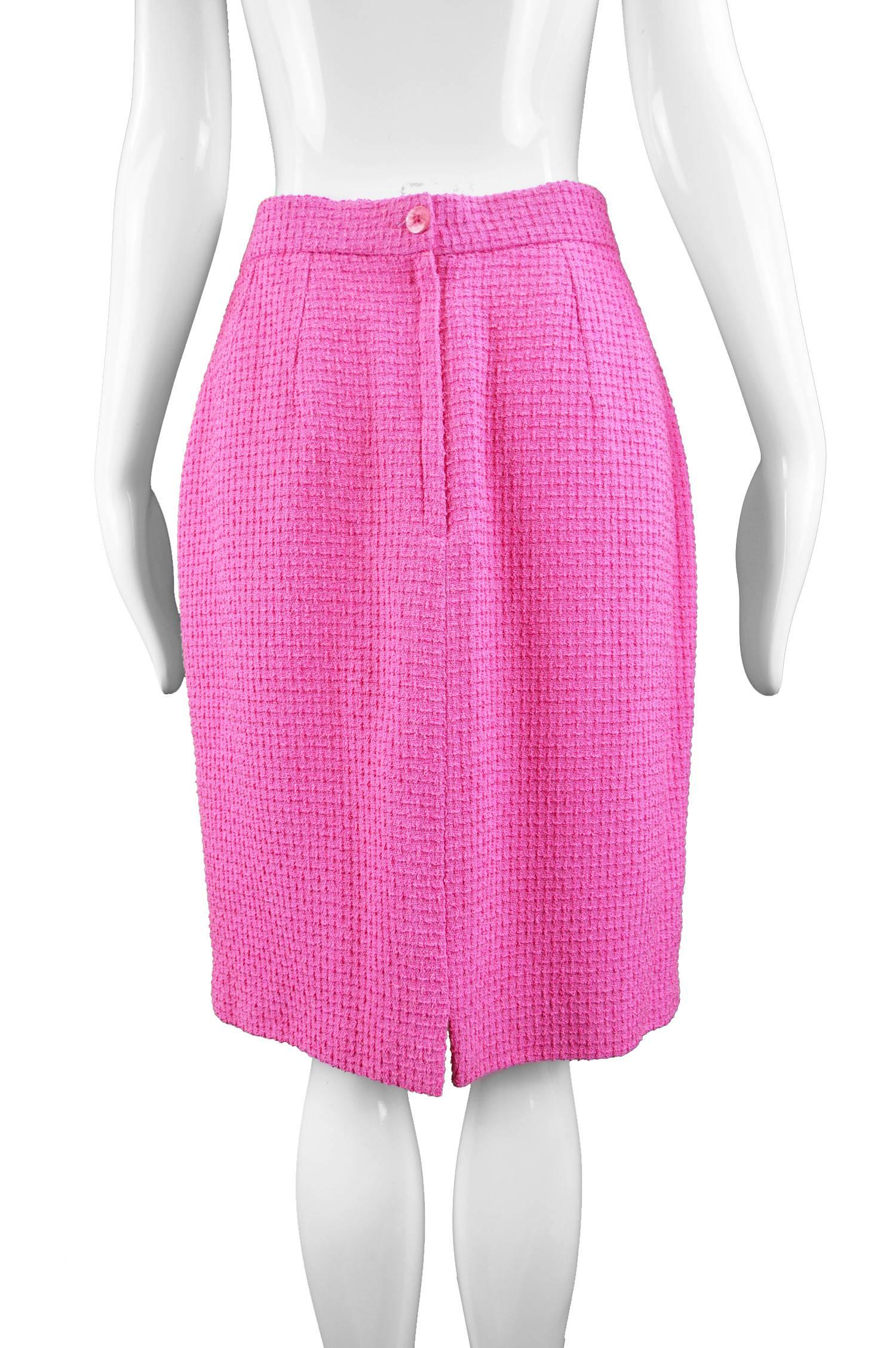 Tomasz Starzewski Pink Cotton Bouclé Skirt Suit with Love Heart Buttons, 1980s 4