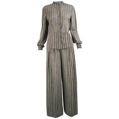 Krizia Vintage Woven Striped Sheer Palazzo Pants & Tunic Shirt Suit, 1980s 4