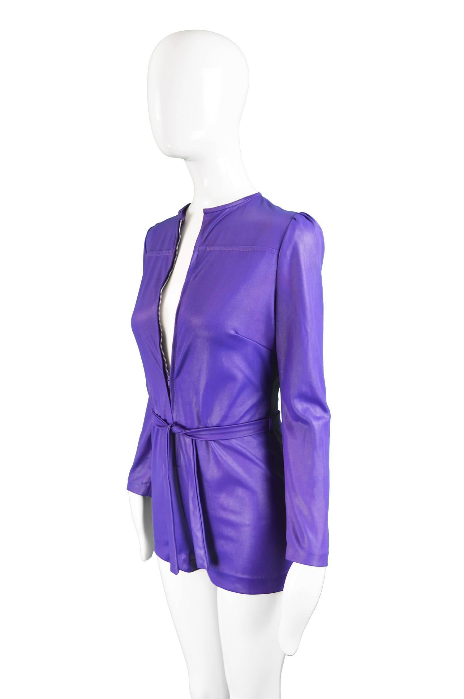 Women's London Mob of Carnaby Street Purple Wet Look Playsuit, 1960s For Sale