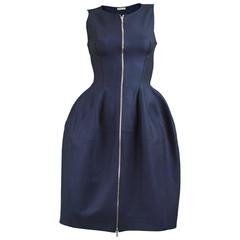 Alaia Navy Blue Sculptural Godet Panel Cotton Front Zip Dress 3