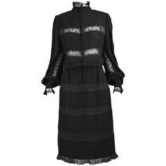 Vintage Di Marino Couture Black Silk & Sheer Lace Dress, 1970s