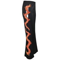 Escada Perlenroter Drache Wollsatin & Seidentüll-Hose