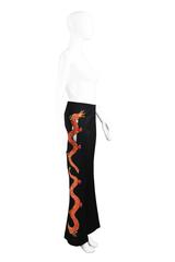 Escada Beaded Red Dragon Wool Sateen & Silk Tulle Pants