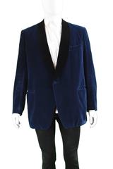 Harrods Men's Midnight Blue & Black Velvet Smoking Jacket, 1960s