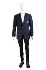 Burberry Navy Blue Wool Men's Gold Embroidered Badge Blazer, 1980s