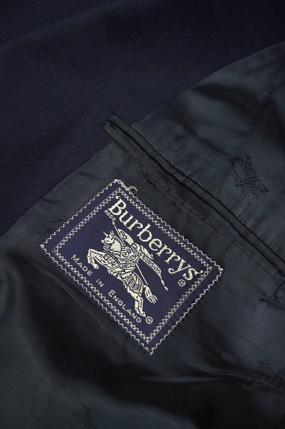 Burberry Navy Blue Wool Men's Gold Embroidered Badge Blazer, 1980s 2