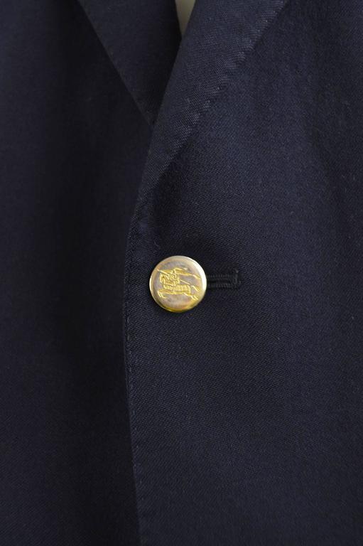 Burberry Navy Blue Wool Men's Gold Embroidered Badge Blazer, 1980s