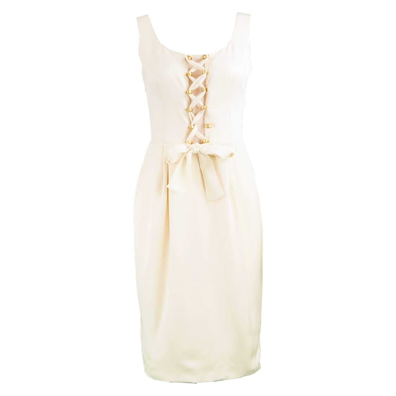 Valentino Cream Evening Dress with Sheer Nude Mesh Bust Panel S/S 1995 For Sale