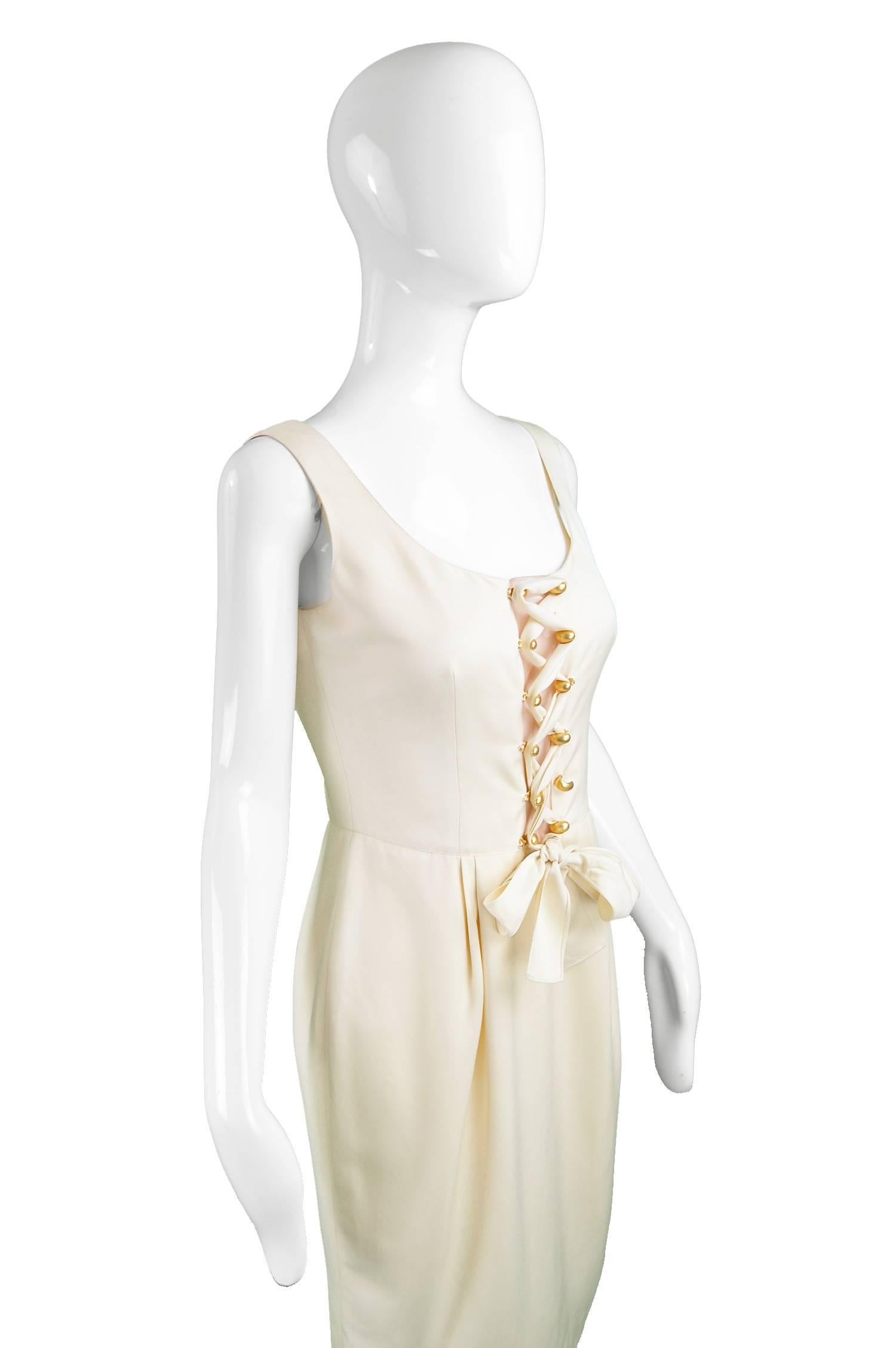 Women's Valentino Cream Evening Dress with Sheer Nude Mesh Bust Panel S/S 1995 For Sale