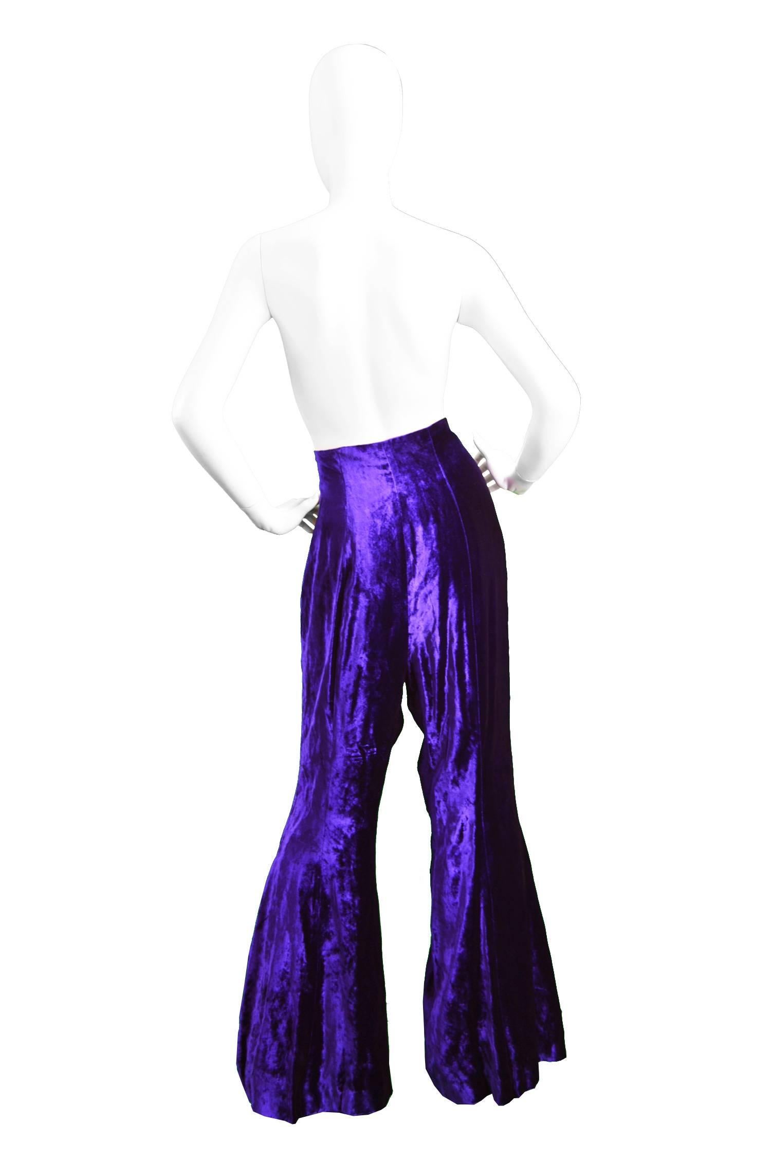 Norma Kamali OMO Purple Velvet Ultra High Waist Bell Bottom Flares, 1980s For Sale 1