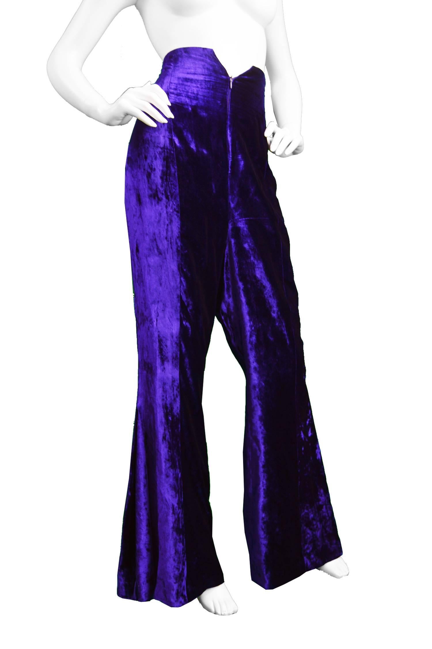 Women's Norma Kamali OMO Purple Velvet Ultra High Waist Bell Bottom Flares, 1980s For Sale
