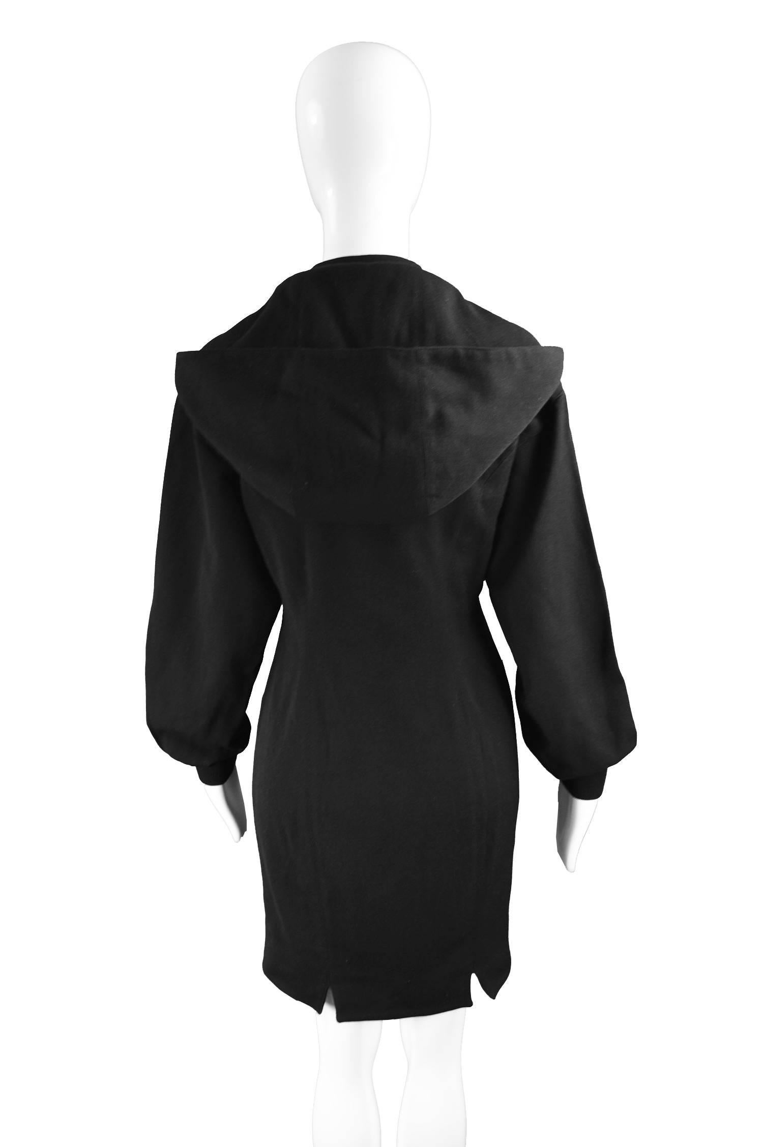 Claude Montana Vintage Black Hooded Wool Mini Dress, 1980s 4