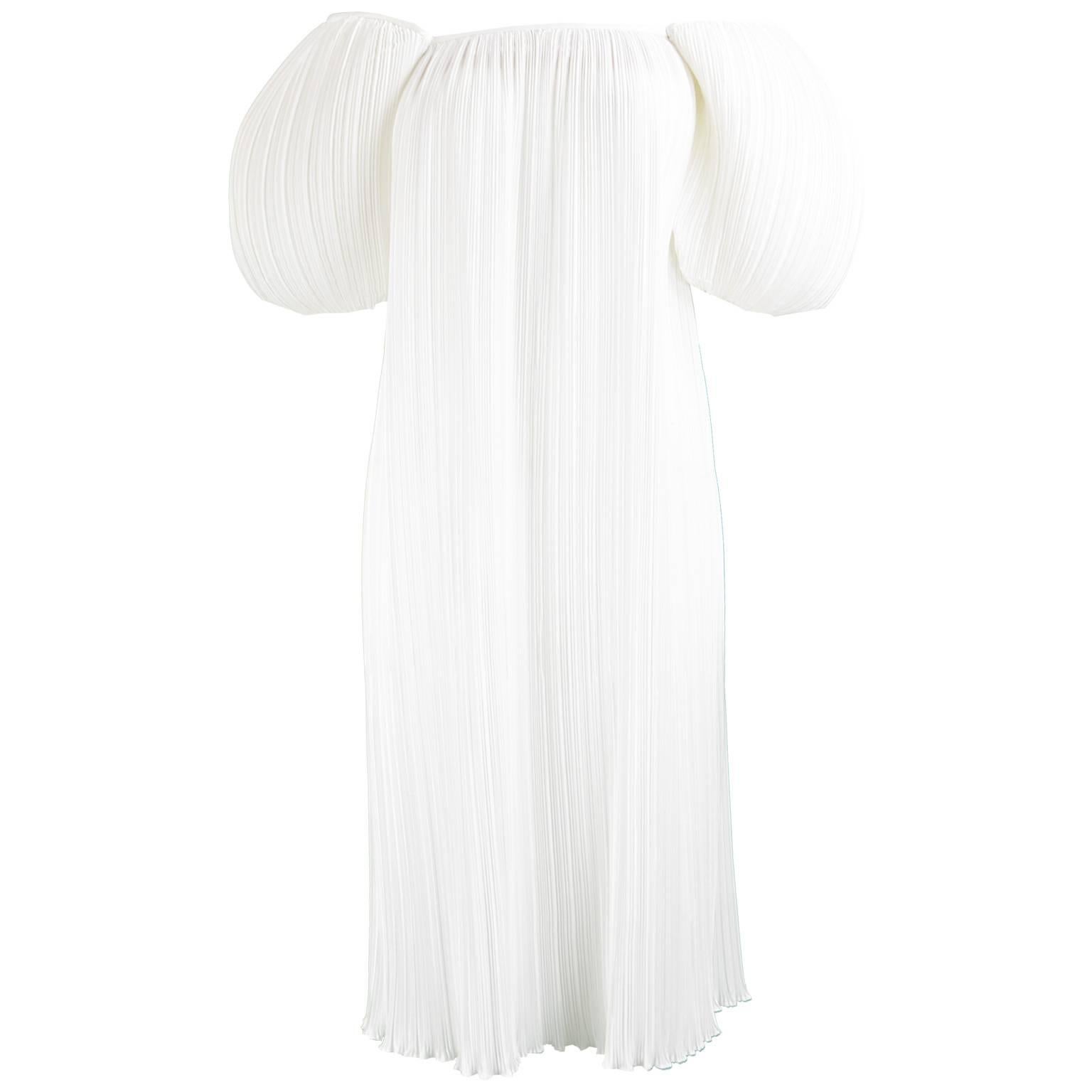 S.G. Gilbert for I. Magnin Ethereal White Vintage Fortuny Pleat Dress, 1980s