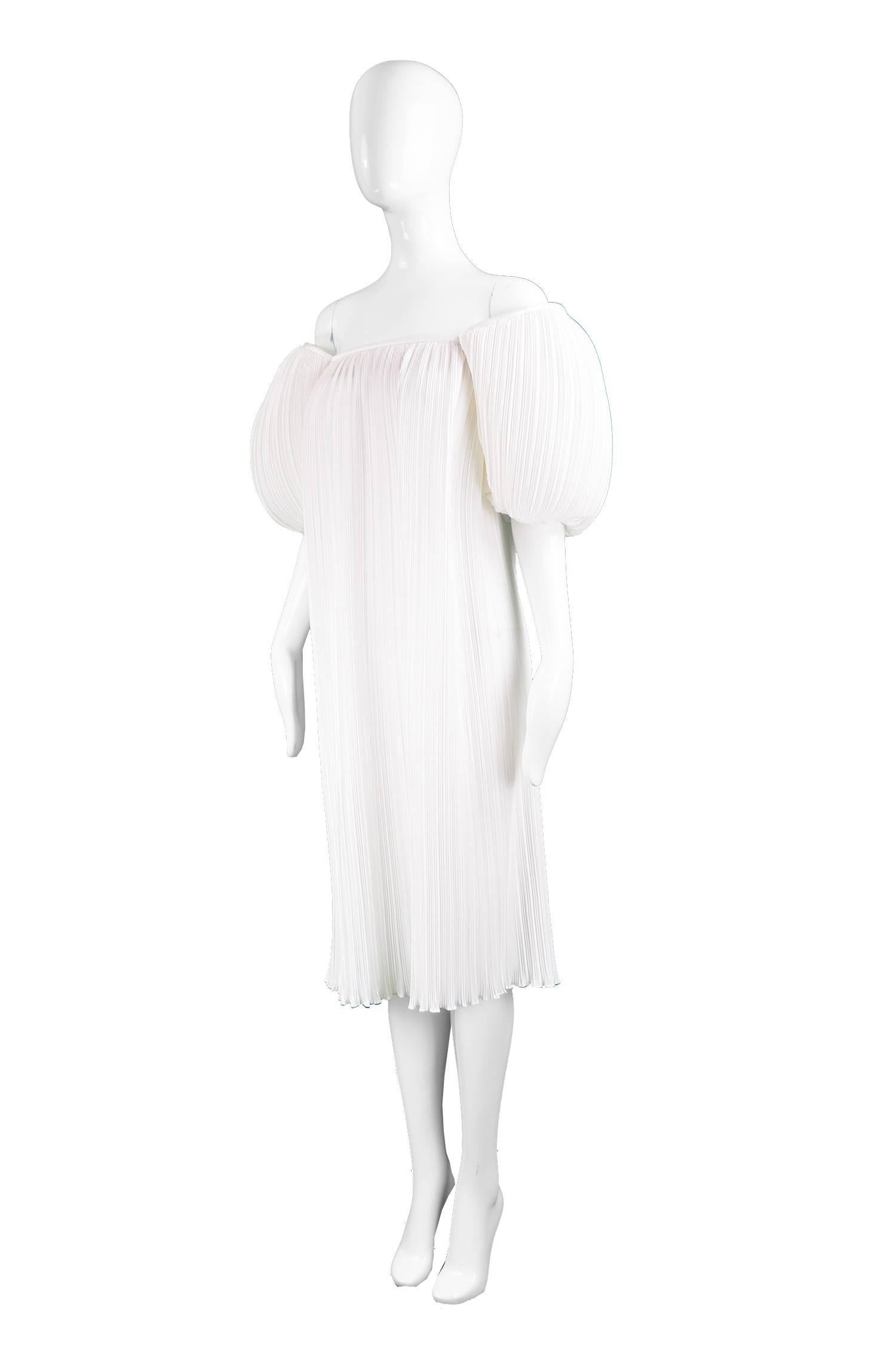Gray S.G. Gilbert for I. Magnin Ethereal White Vintage Fortuny Pleat Dress, 1980s