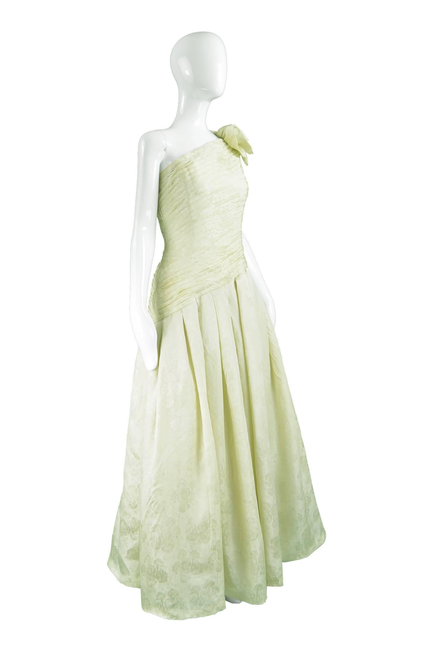 Women's Akira Isogawa One Shouldered Pleated Silk Jacquard Evening Gown, 1990s