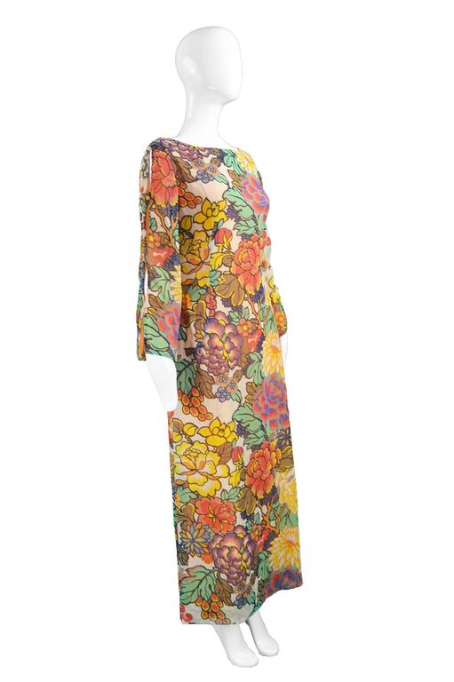 Colin Glascoe Cream Vintage Floral Cut Out Bell Sleeve Maxi Dress ...