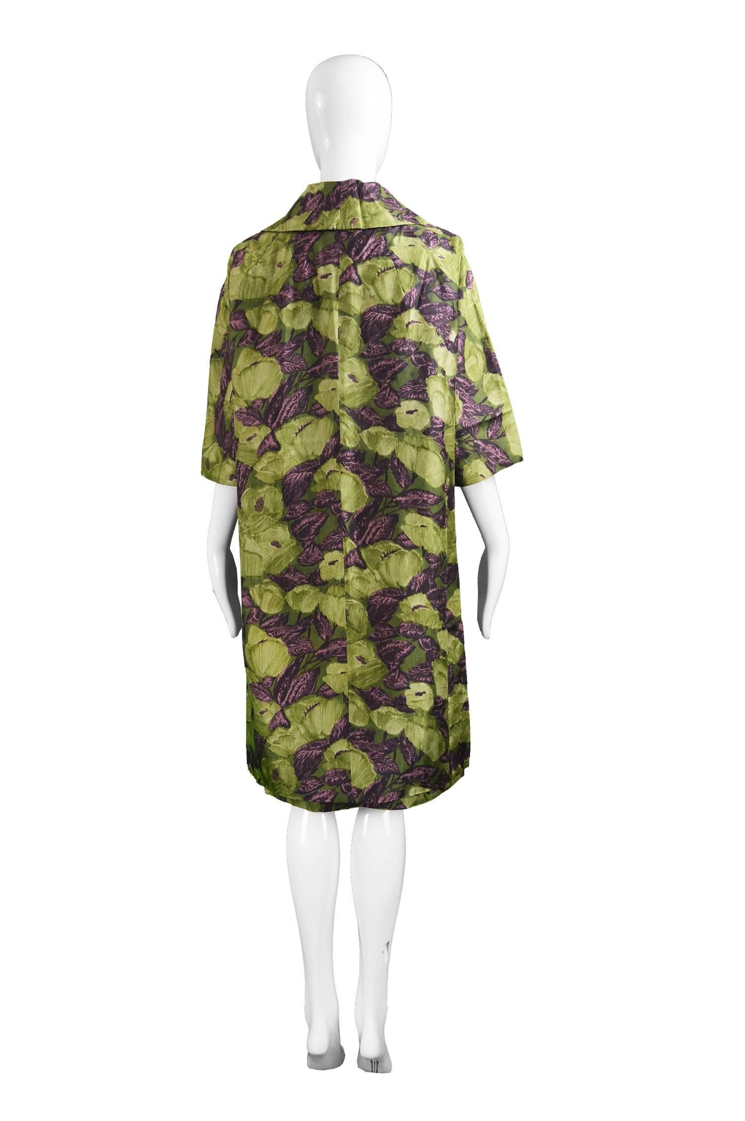 Dellwood Model Green Floral Silk Two Piece Dress & Jacket Set, c. 1960s 3