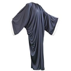 Yuki Draped Jersey Monastic Grey Kimono Sleeve Evening Gown, 1970s