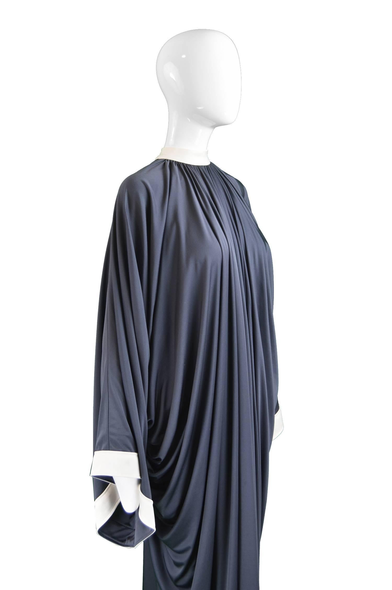 Yuki Draped Jersey Monastic Grey Kimono Sleeve Evening Gown, 1970s 2