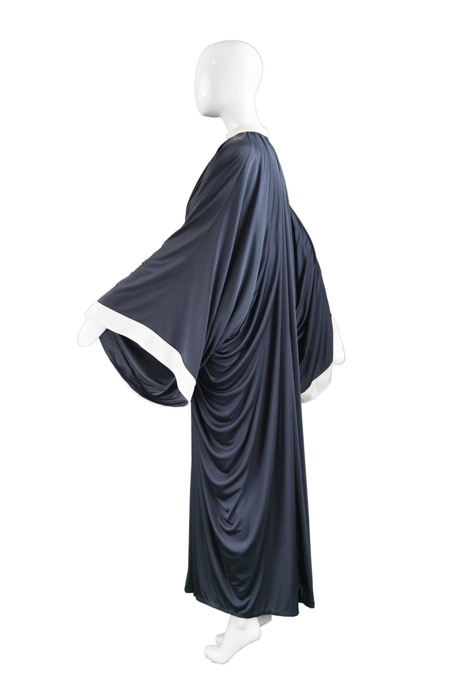 Women's Yuki Draped Jersey Monastic Grey Kimono Sleeve Evening Gown, 1970s