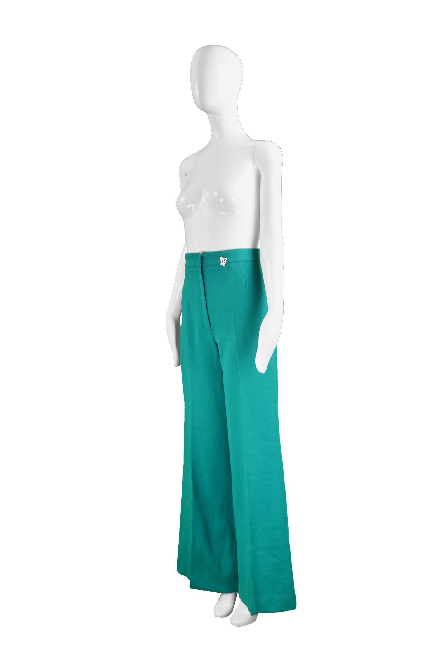 Louis Feraud Vintage Wide Leg Knit Teal Palazzo Pants, 1970s In Excellent Condition In Doncaster, South Yorkshire