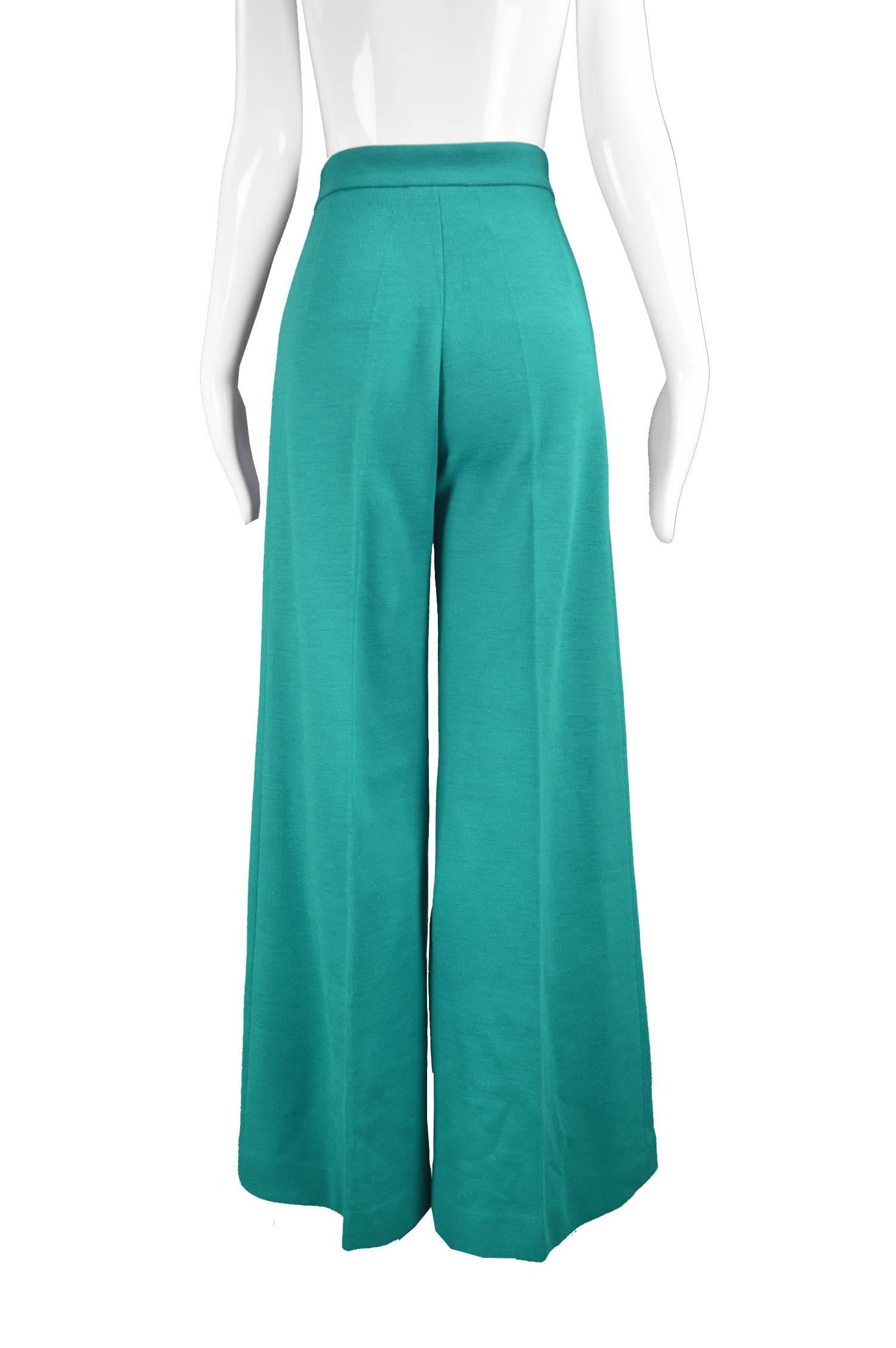 Louis Feraud Vintage Wide Leg Knit Teal Palazzo Pants, 1970s 1