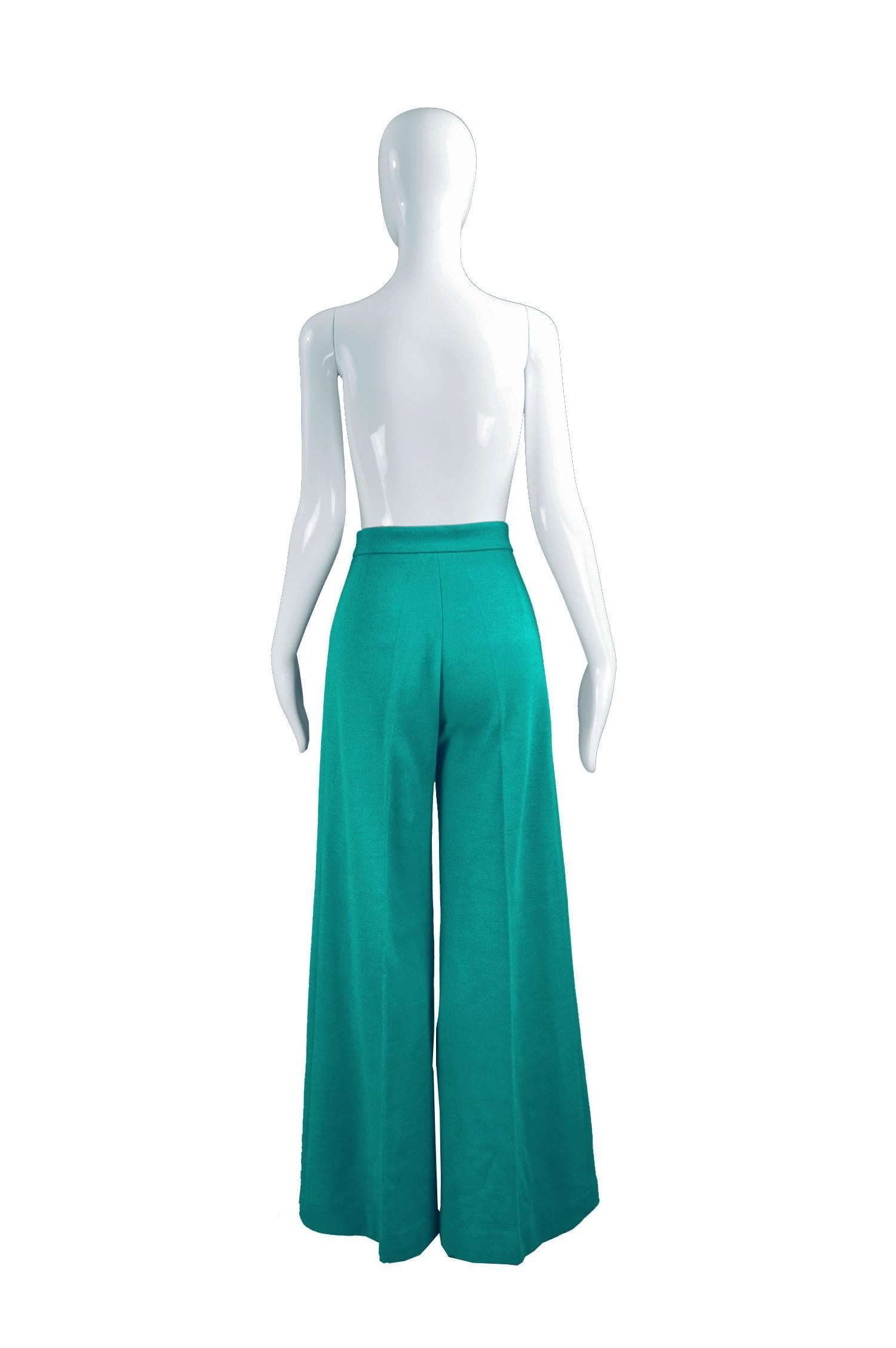 Women's Louis Feraud Vintage Wide Leg Knit Teal Palazzo Pants, 1970s