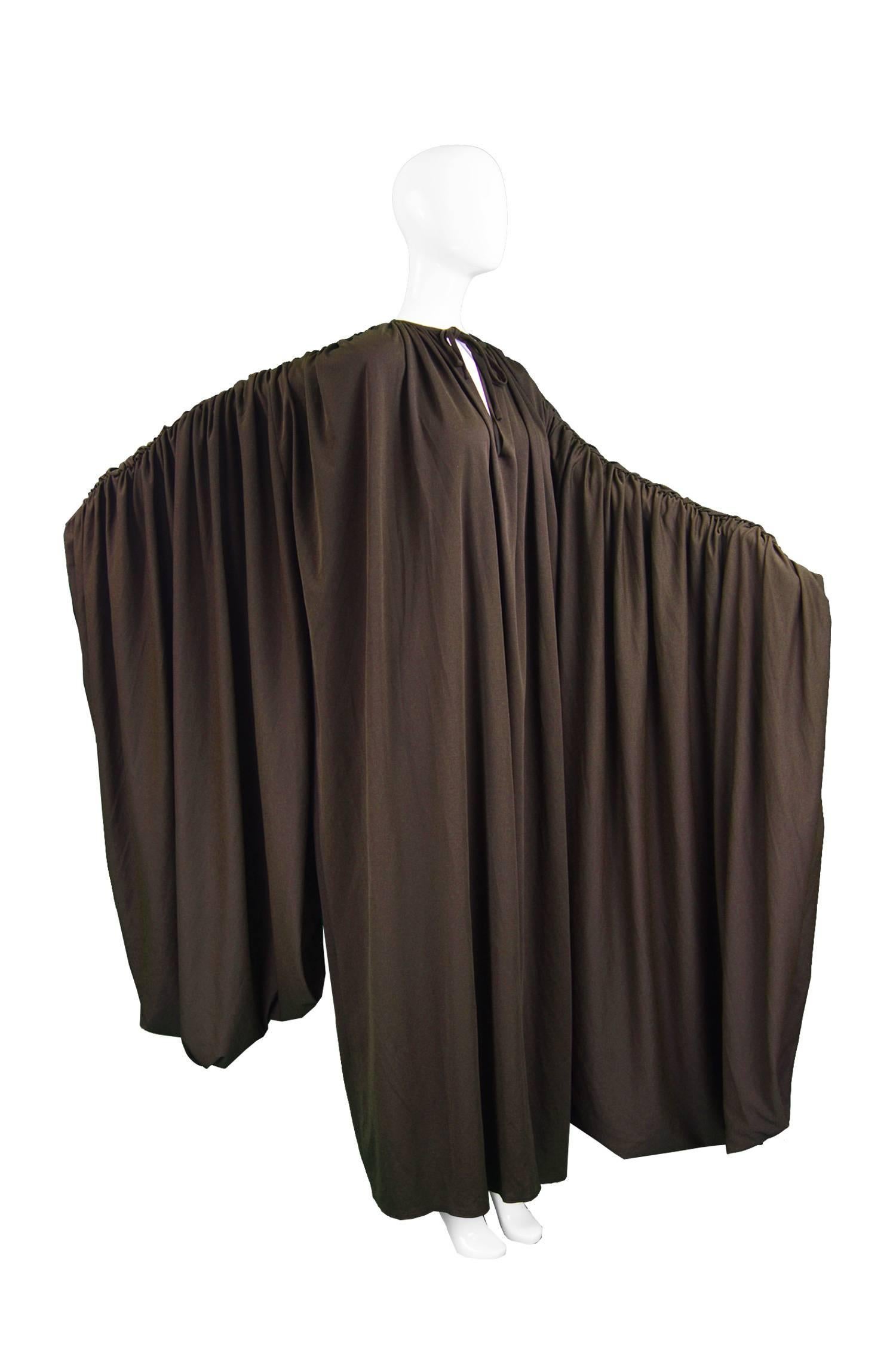 Vintage 1970s Kimono Style Brown Maxi Dress with Huge Dramatic Sleeves 3