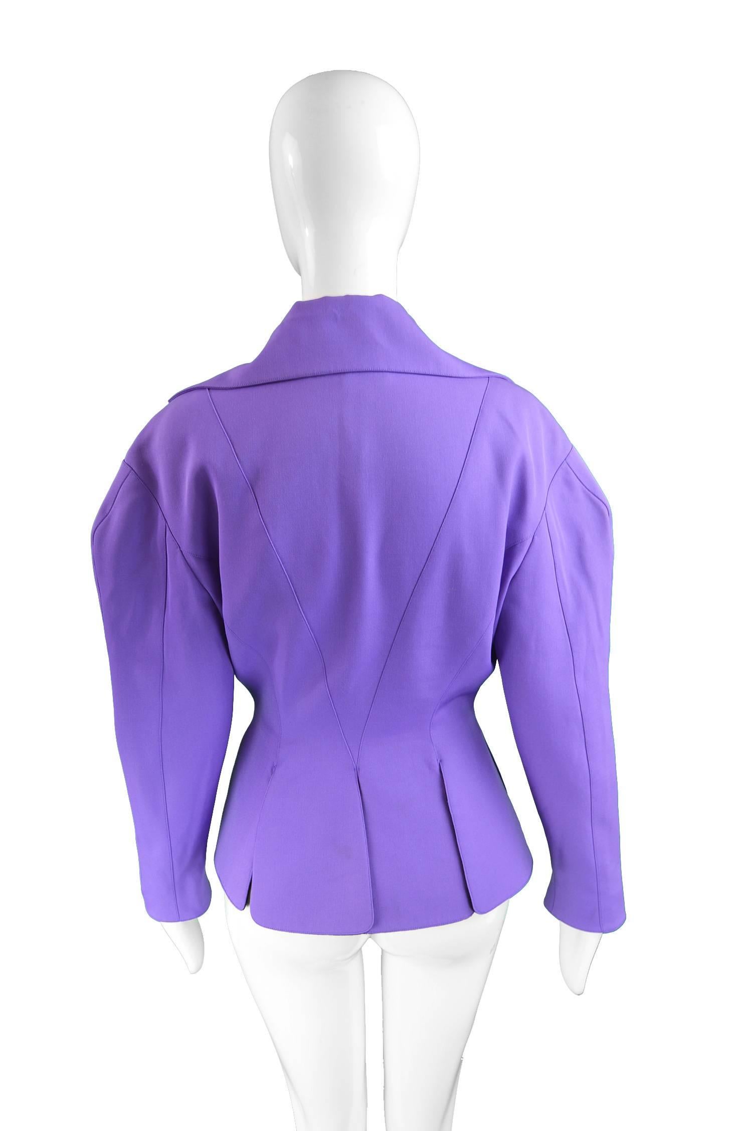 Women's Thierry Mugler Avant Garde Purple Wool & Black Velvet Futuristic Jacket, 1980s