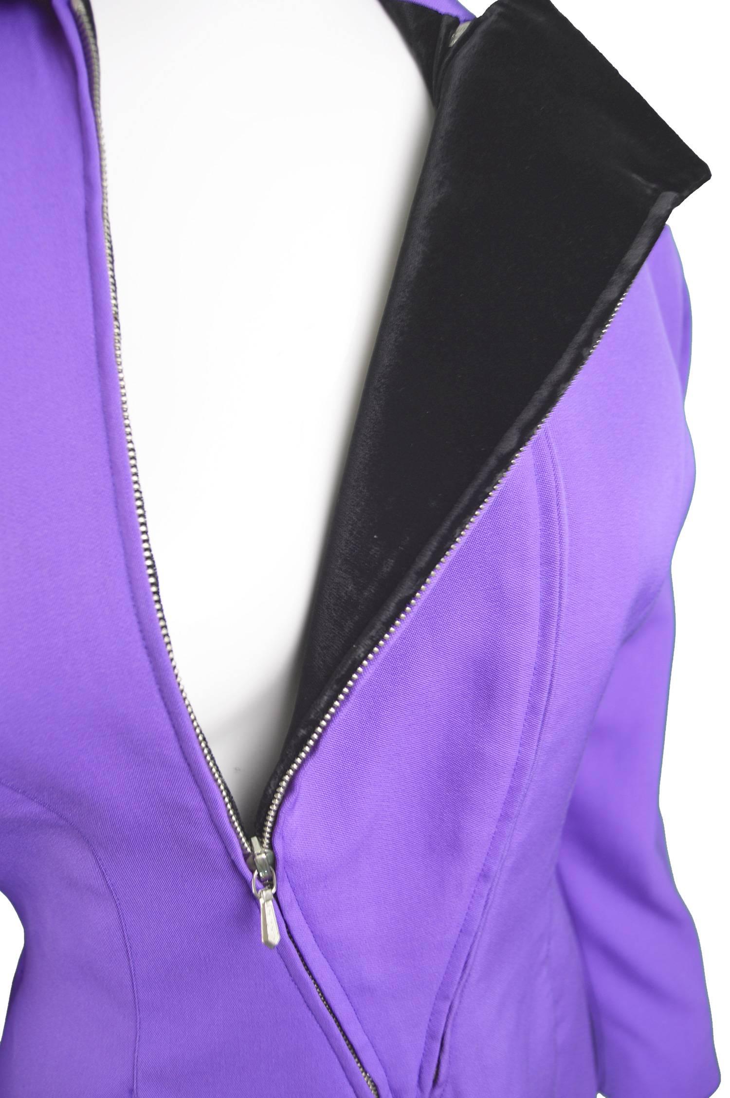 Thierry Mugler Avant Garde Purple Wool & Black Velvet Futuristic Jacket, 1980s 2