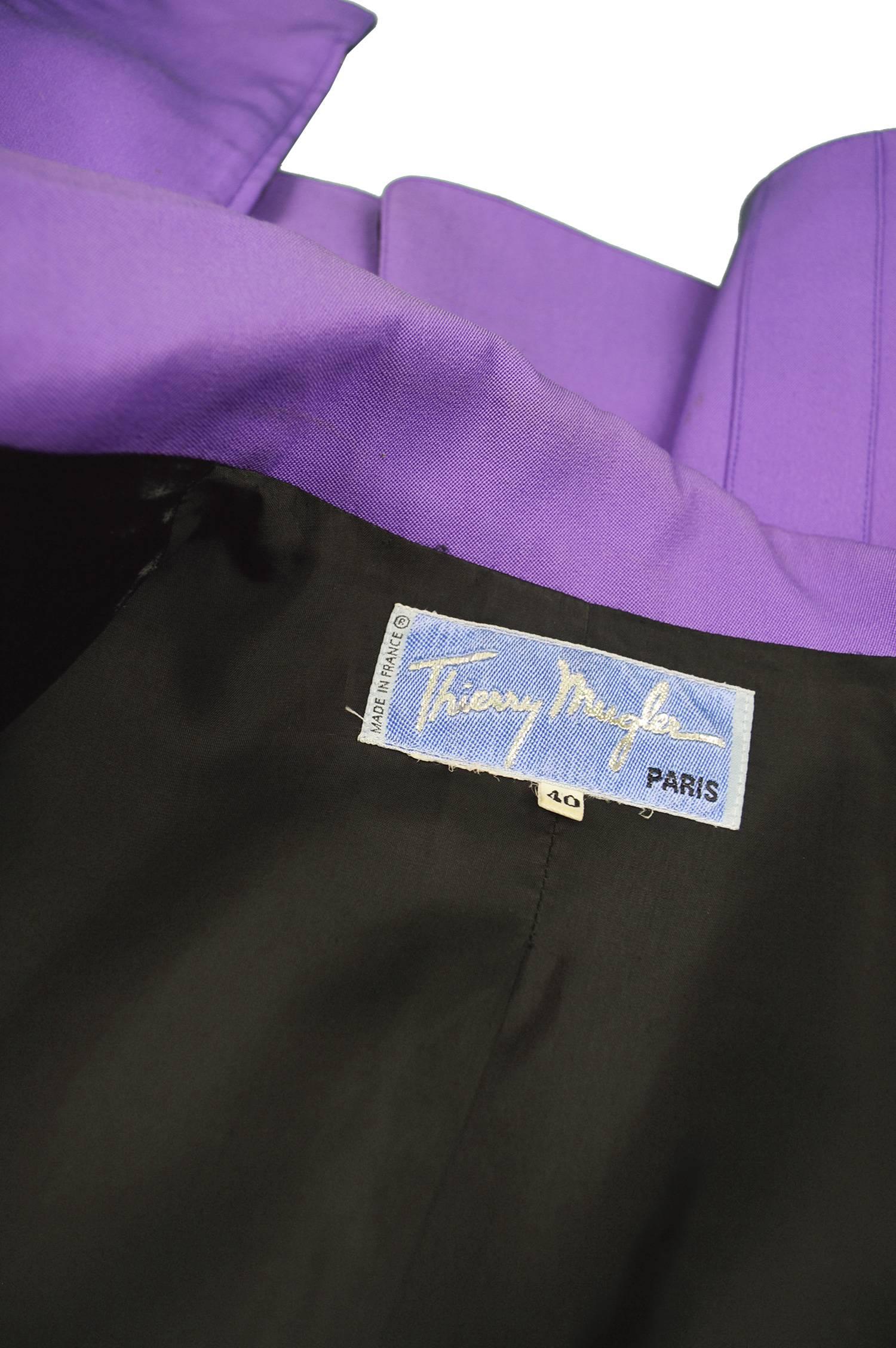 Thierry Mugler Avant Garde Purple Wool & Black Velvet Futuristic Jacket, 1980s 3