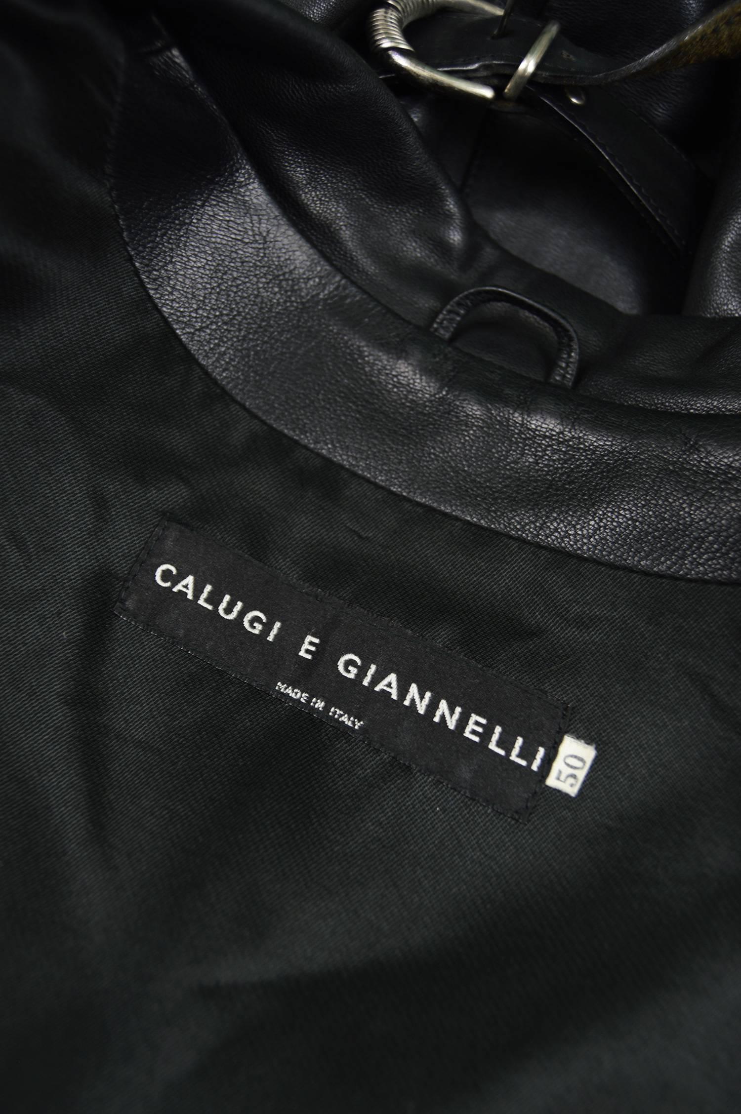 Calugi e Giannelli - Veste en cuir italien gaufré noir pour homme, années 1980 en vente 6