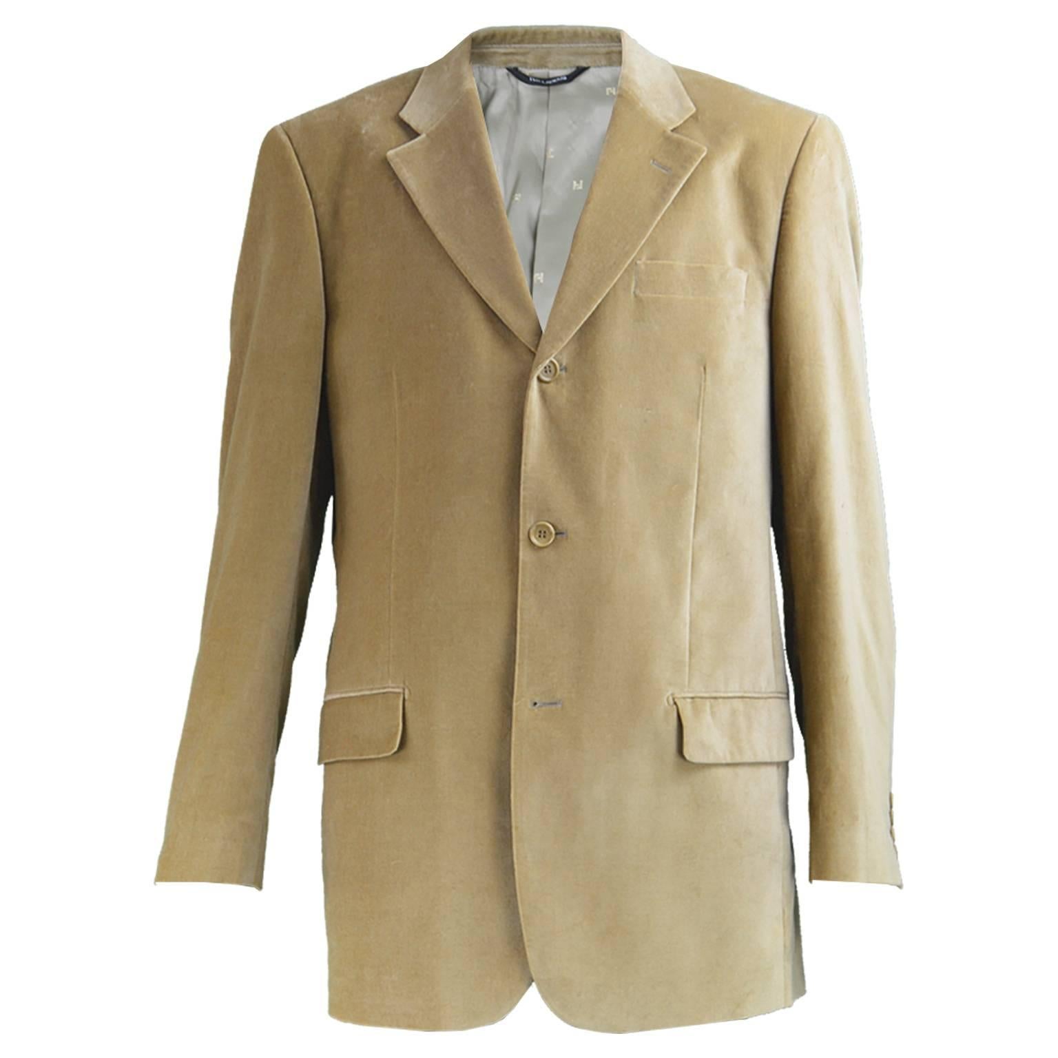 Ted Lapidus Men's Single Breasted Camel Velvet Blazer Jacket For Sale