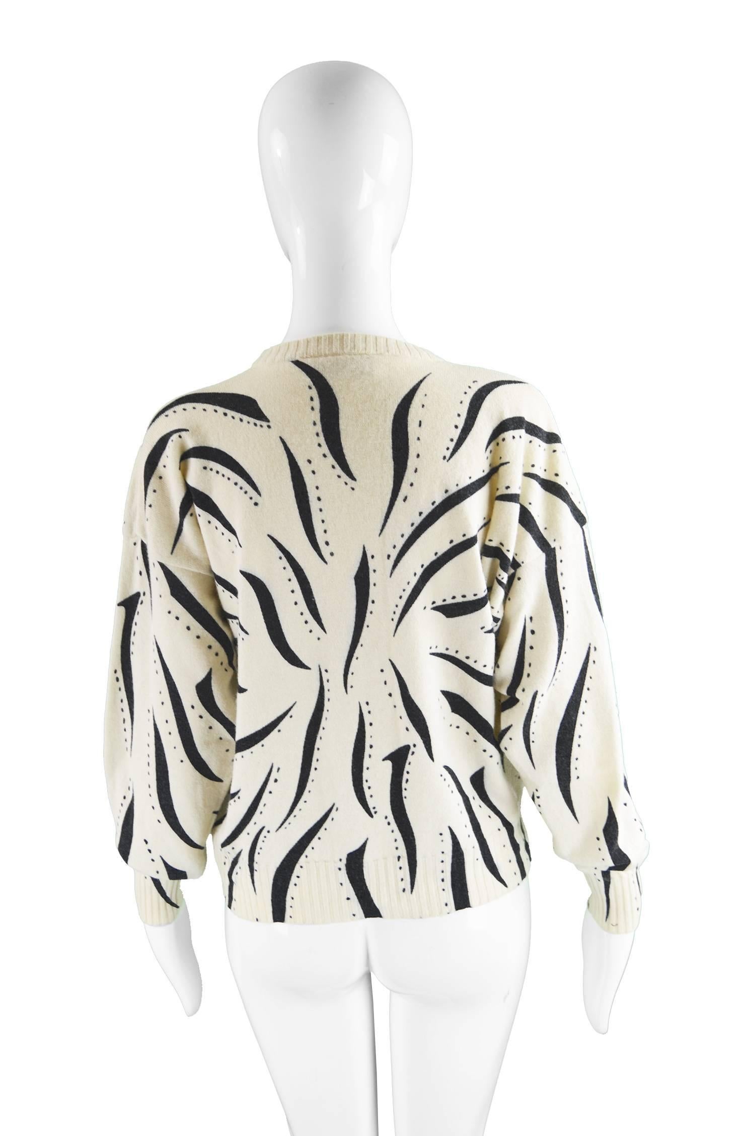 Krizia Iconic 'Animal Series' Cream Wool Tiger Face Knit Sweater, 1980s 2