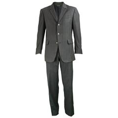 Vintage Thierry Mugler Men's Grey & Green Pinstripe Wool Blazer& Pants Suit