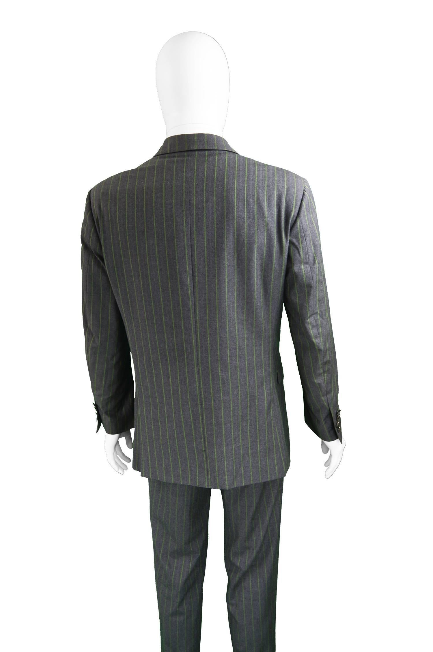 Thierry Mugler Men's Grey & Green Pinstripe Wool Blazer& Pants Suit 1