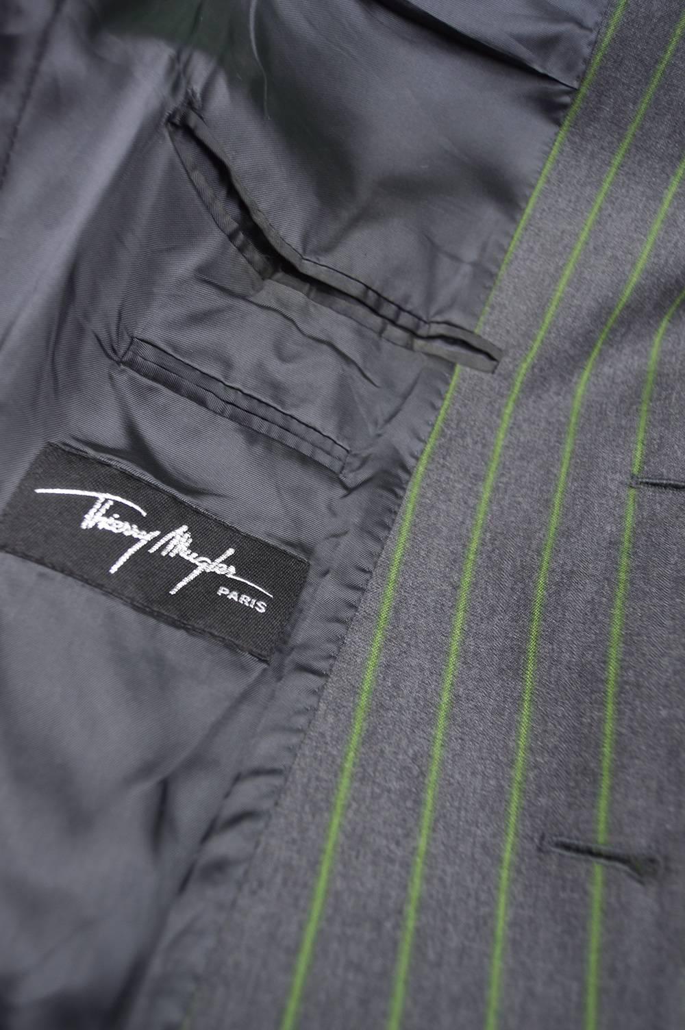 Thierry Mugler Men's Grey & Green Pinstripe Wool Blazer& Pants Suit 2