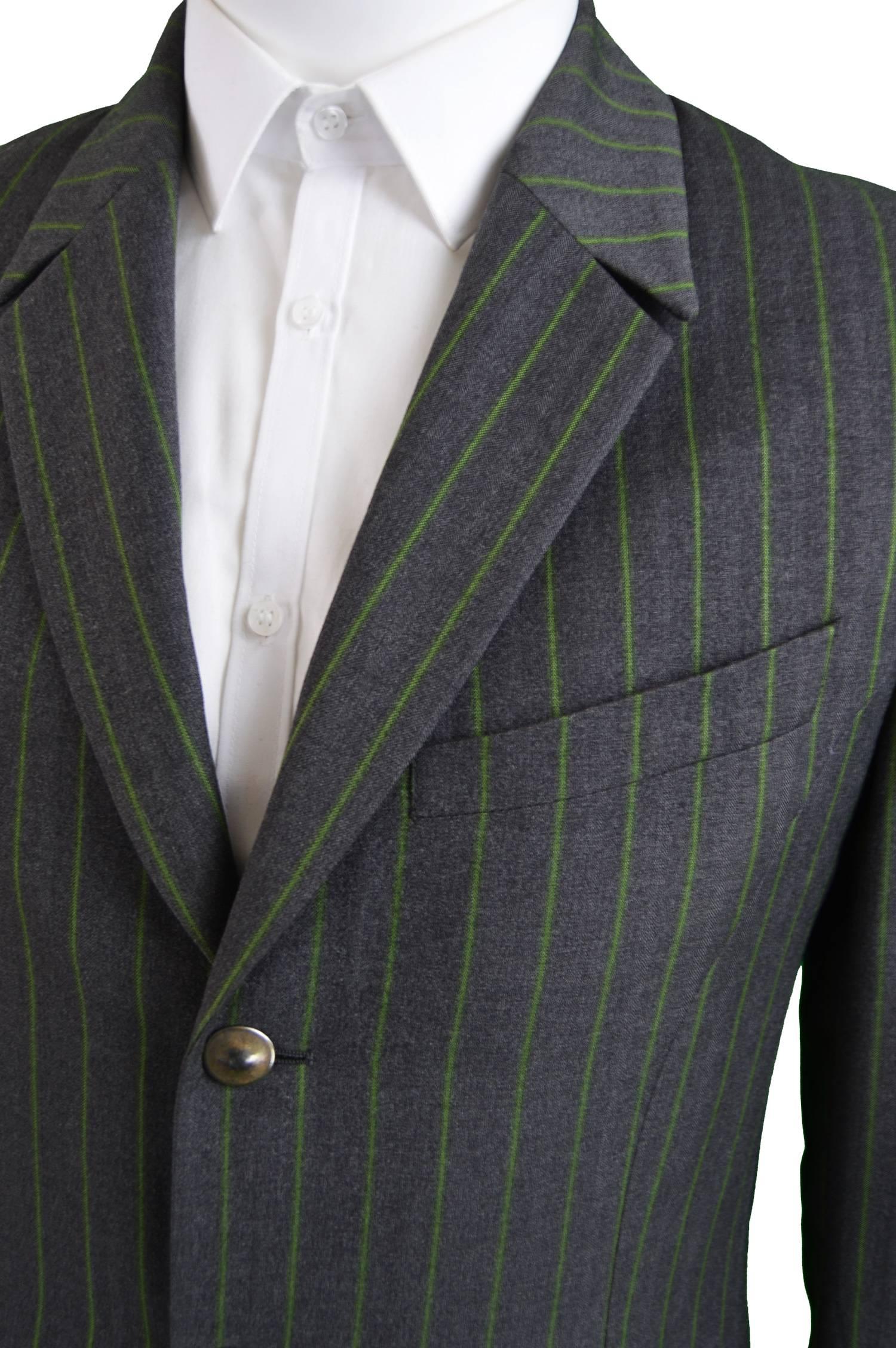 green pinstripe suit