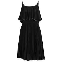 Oleg Cassini Vintage Tiered Pleated Crepe Little Black Dress, 1960s