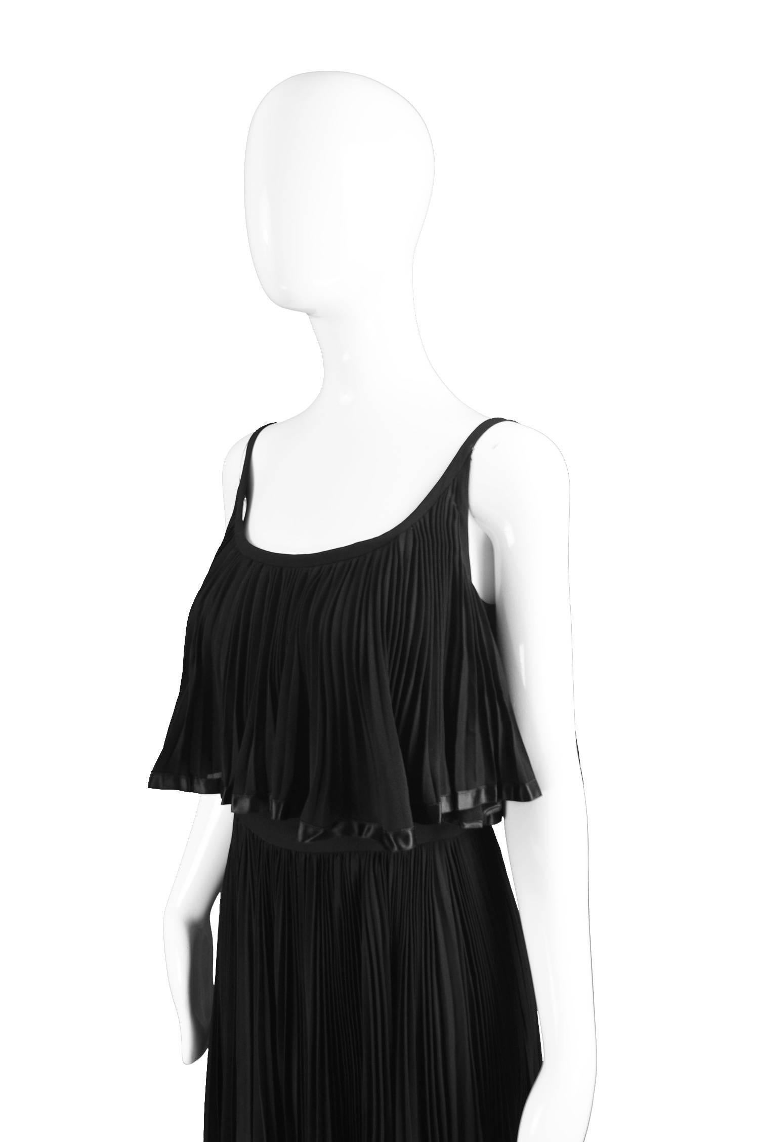 Oleg Cassini Vintage Tiered Pleated Crepe Little Black Dress, 1960s In Excellent Condition For Sale In Doncaster, South Yorkshire