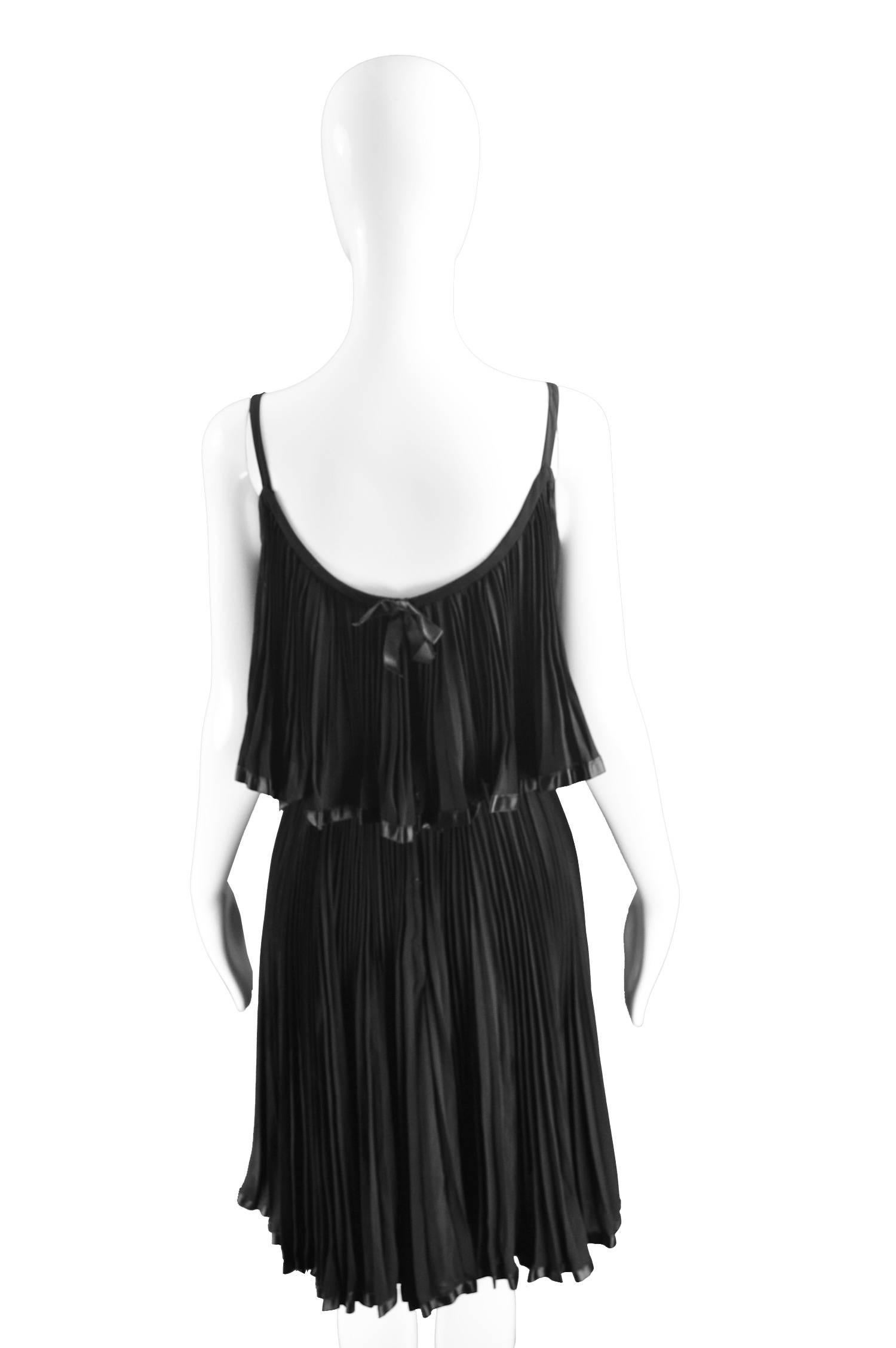 Oleg Cassini Vintage Tiered Pleated Crepe Little Black Dress, 1960s For Sale 2